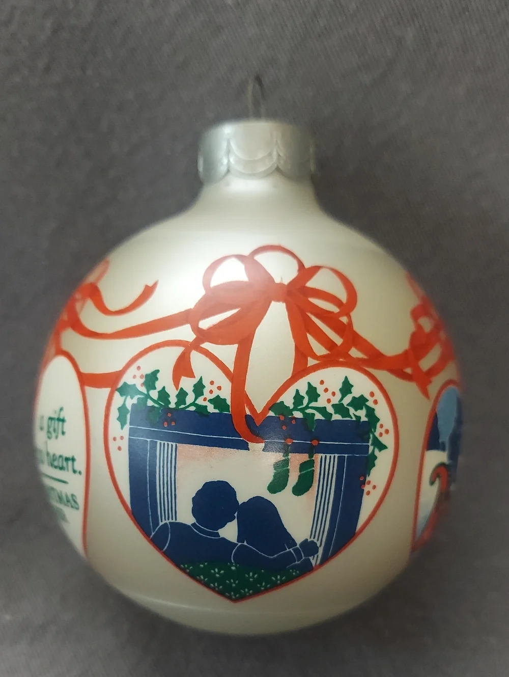Vintage Hallmark glass ornament labeled 'First Christmas Together 1985